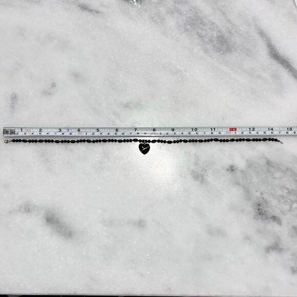 NWOT 14K Gold Clasp Black Onyx &Black Coral Heart Pendant Beaded Necklace 14.5" - Picture 4 of 4